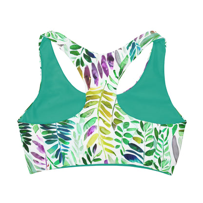 Tropical Leaves Girls Sports Bra, Summer Style