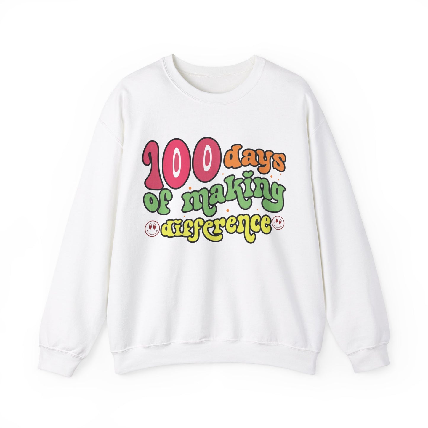 100 Days of Making a Difference Teacher Crewneck Sweatshirt, 5 Colors Available