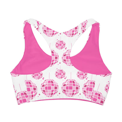 Swiftie Pink Disco Ball Inspired Girls' Double Lined Seamless Sports Bra