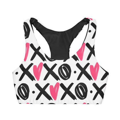 XO XO Black and Pink Valentines Day Girls Sports Bra