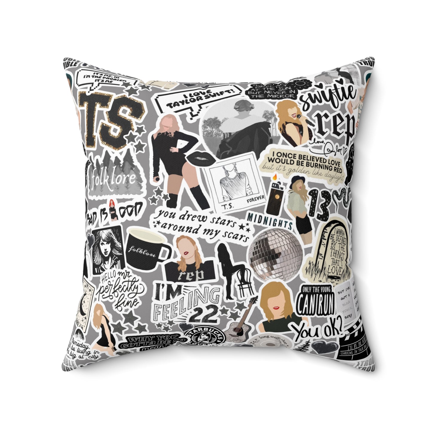 Black Swiftie Square Pillow with Insert, Offered in 4 Sizes