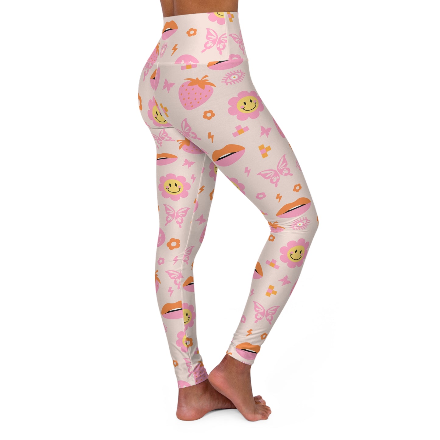 Smiley Face Pink Women's High Waisted Yoga Leggings