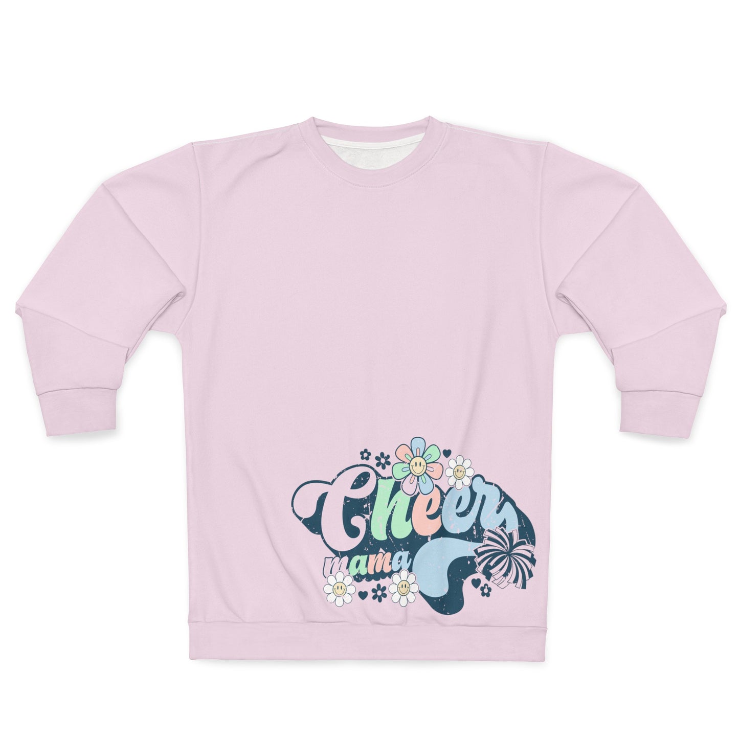 Cheer Mama Flower Retro Smiley Face Purple Custom Color Sweatshirt