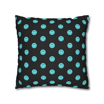 Black and Teal Smiley Face Square Polyester Pillowcase