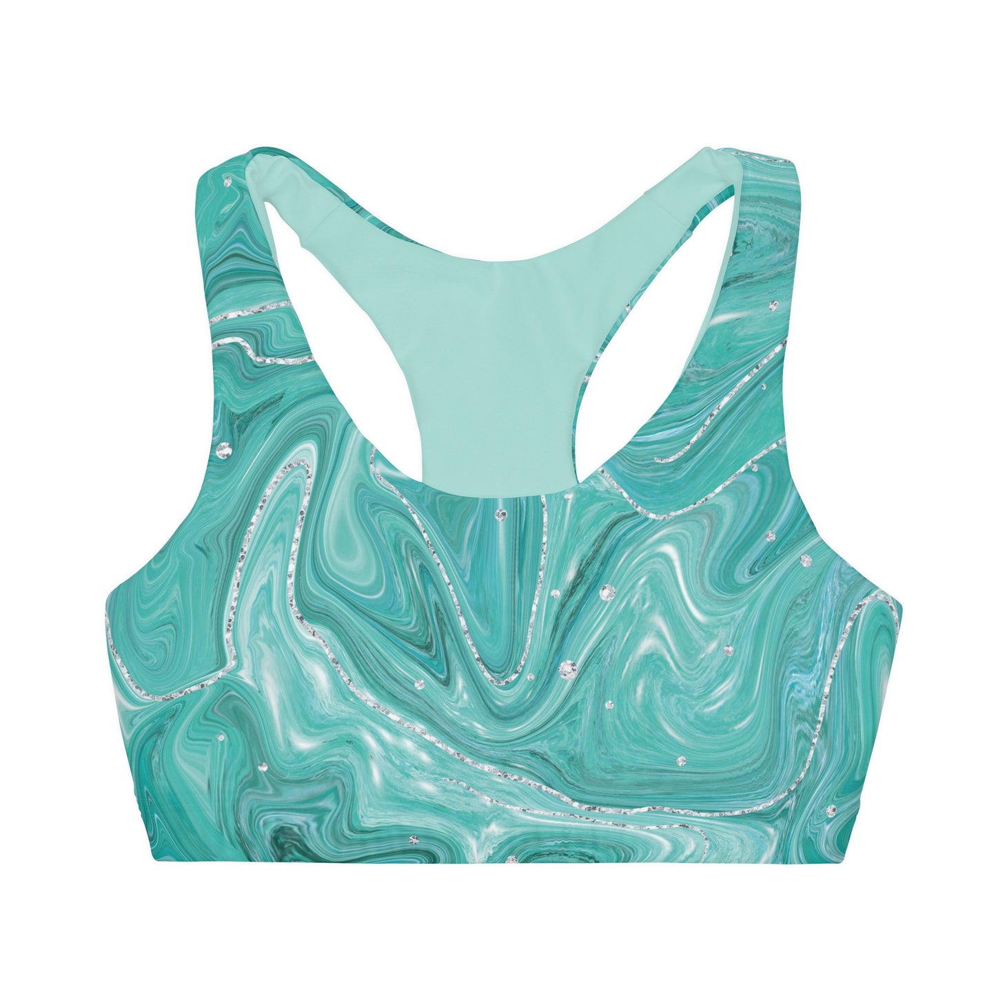 Teal and Silver Marble Girls' Double Lined Seamless Sports Bra