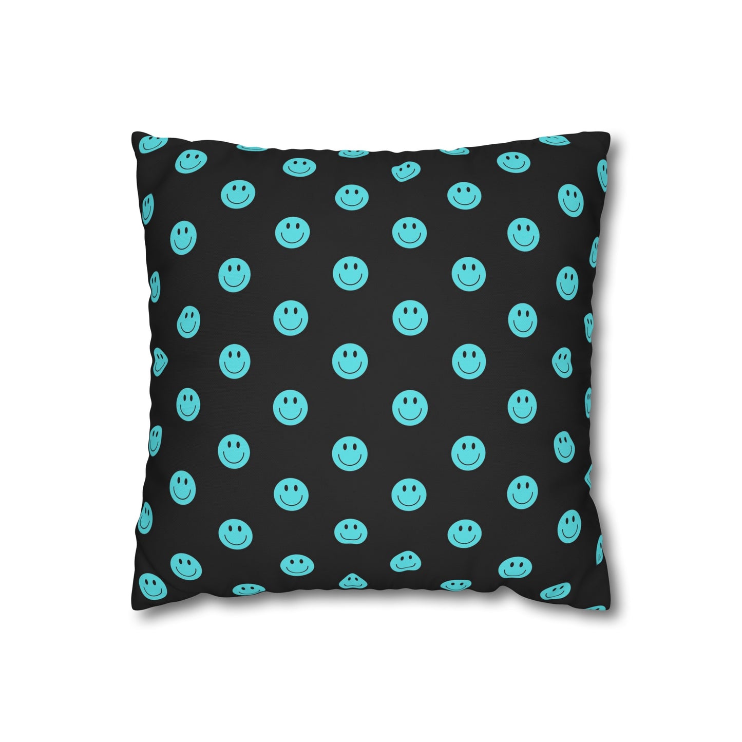 Black and Teal Smiley Face Square Polyester Pillowcase