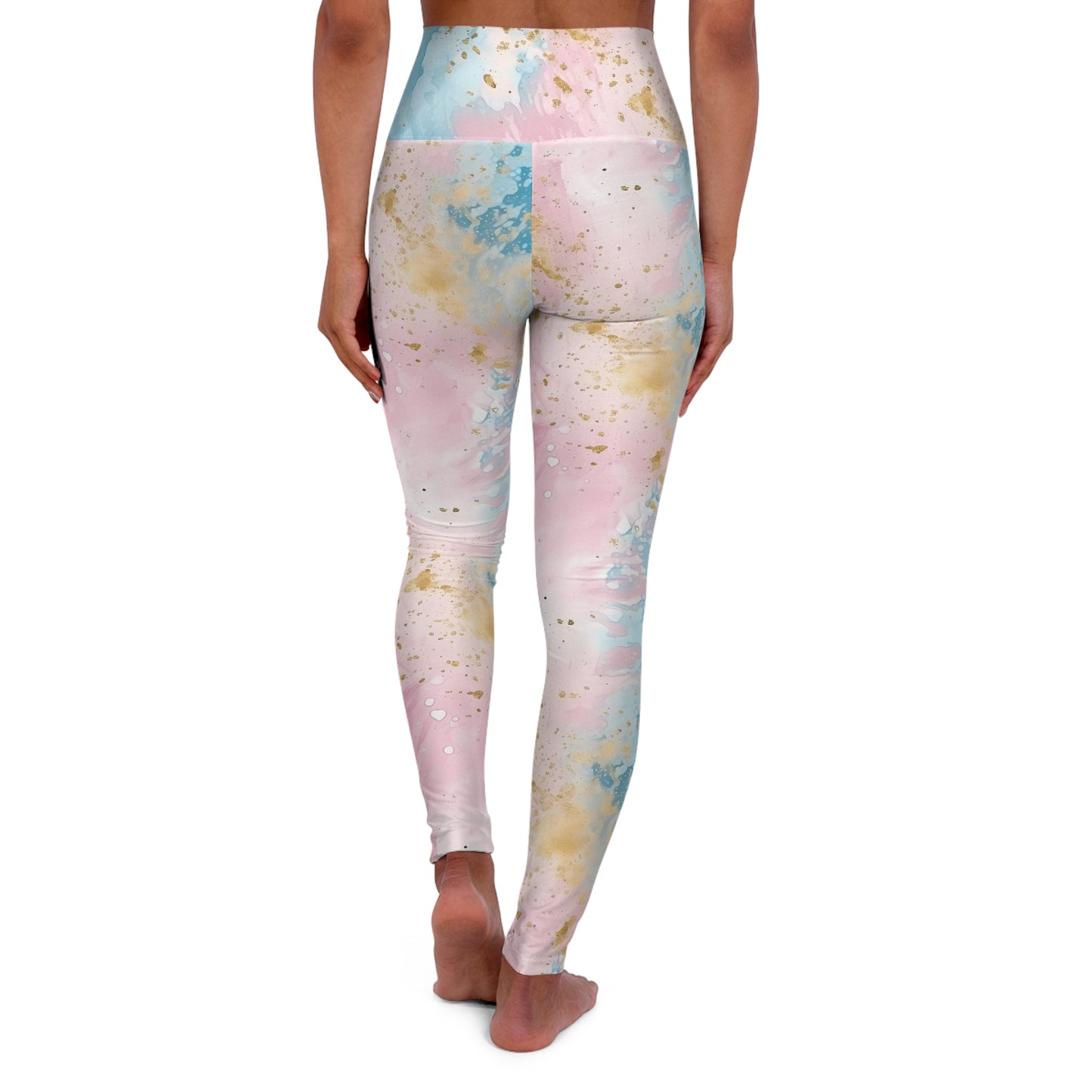 Pink, Blue Gold Pastel Watercolor High Waisted Women's Yoga Leggings