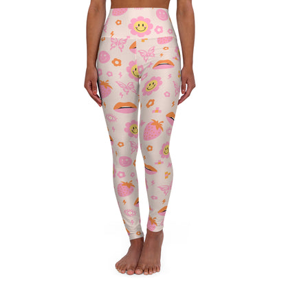 Smiley Face Pink Women's High Waisted Yoga Leggings