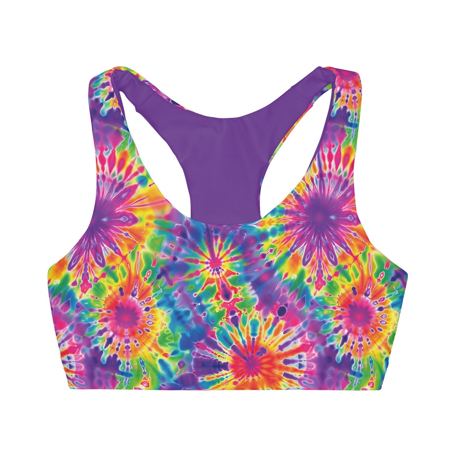 Neon Tie Dye Rainbow Girls Seamless Sports Bra