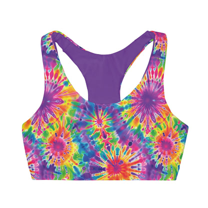 Neon Tie Dye Rainbow Girls Seamless Sports Bra