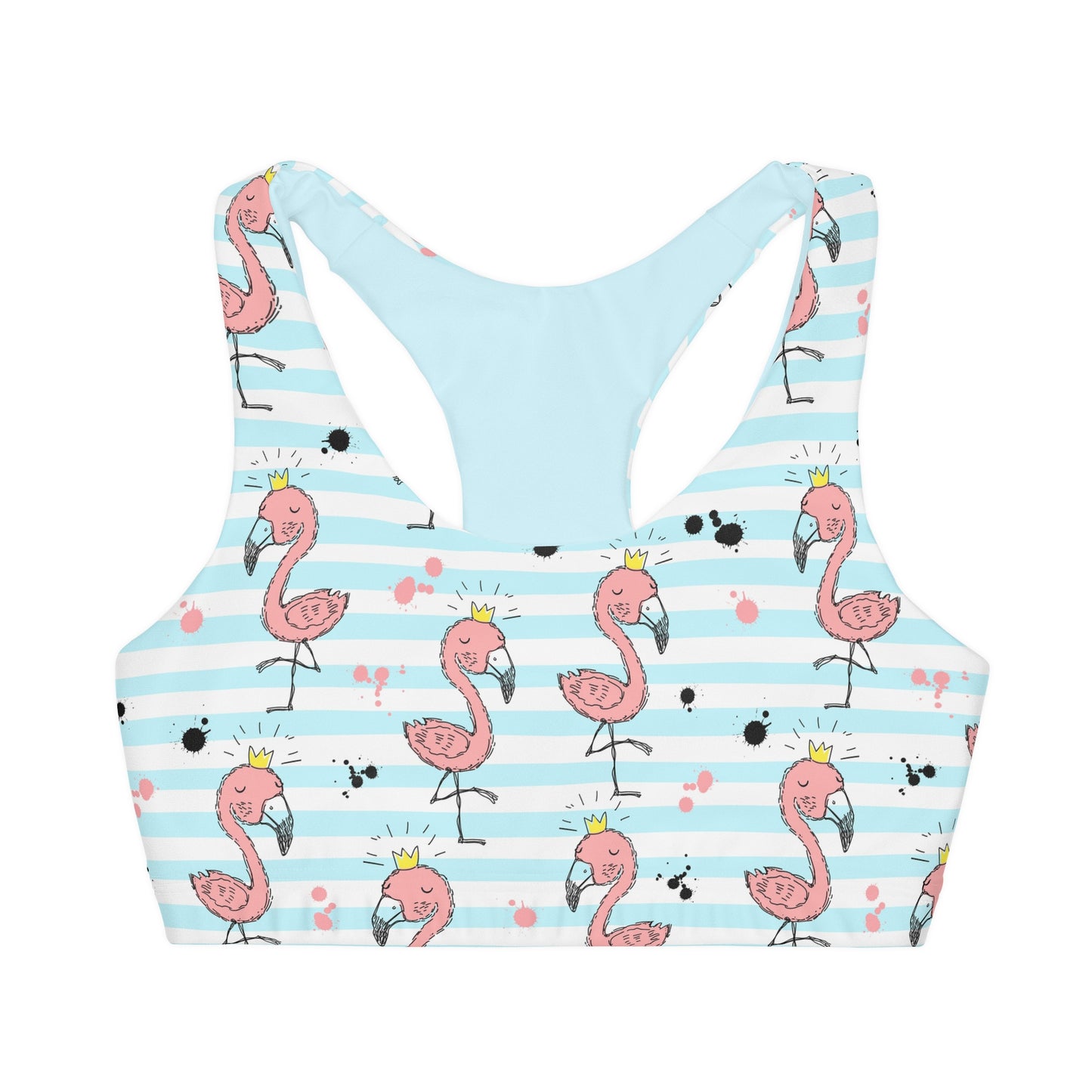 Flamingo Collection 2 Girls Sports Bra, Summer Style Blue and White with Crowns