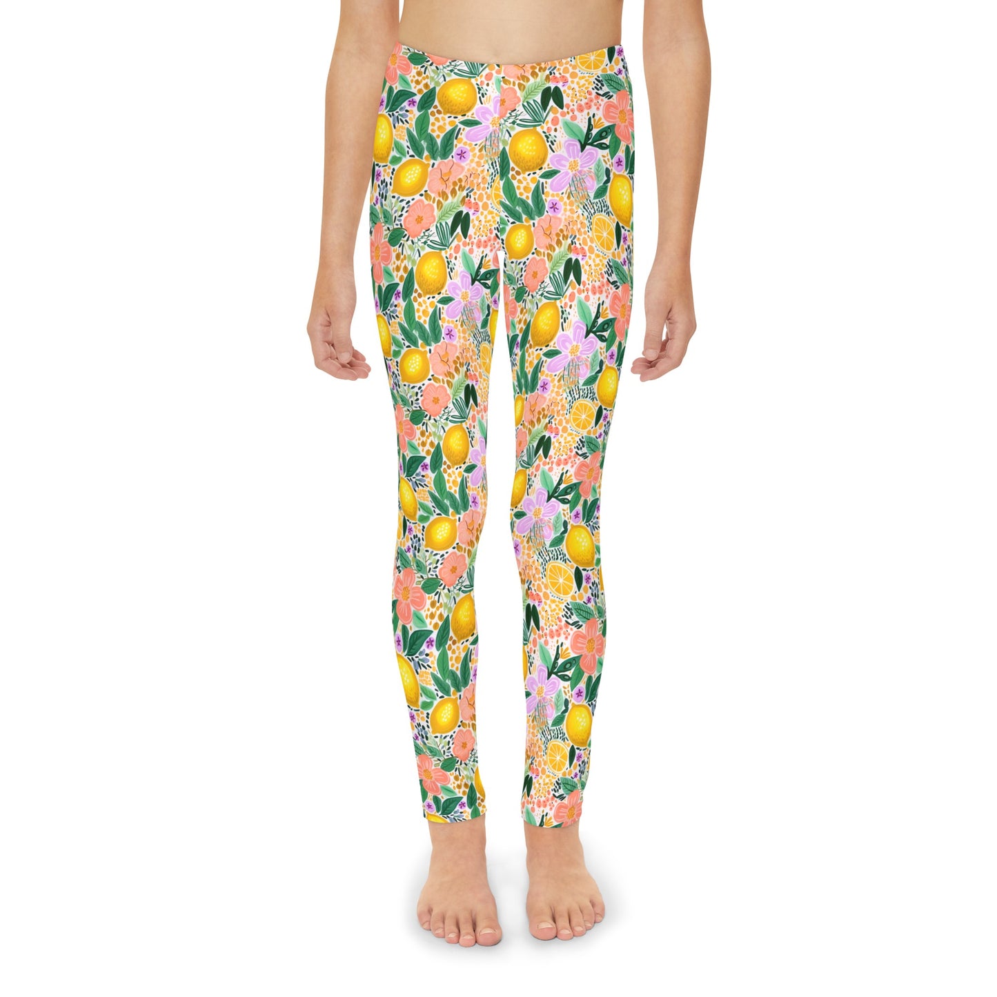 Purple and Yellow Summer Lemons Girls Full-Length Leggings