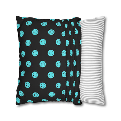 Black and Teal Smiley Face Square Polyester Pillowcase