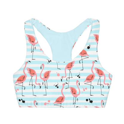 Flamingo Collection 2 Girls Sports Bra, Summer Style Blue and White