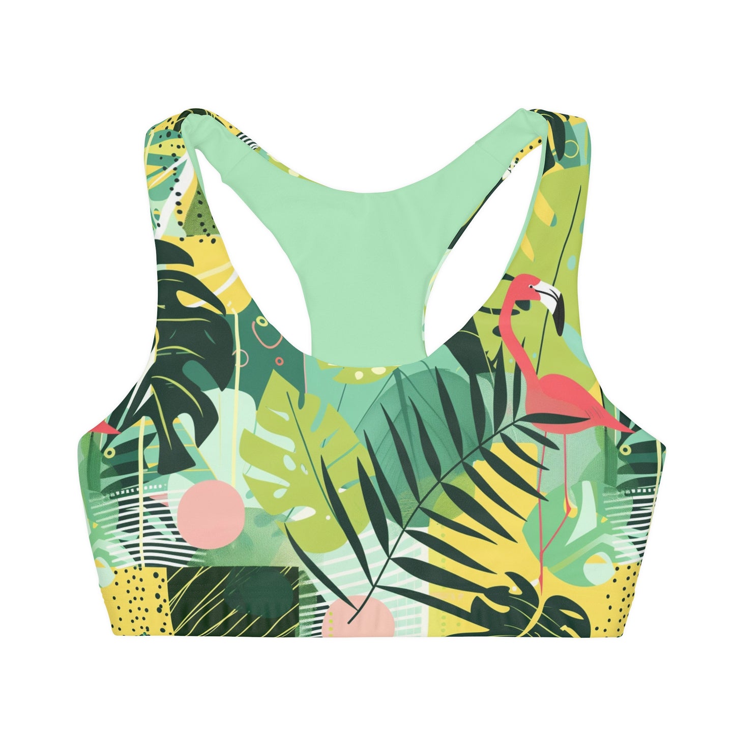 Tropical Flamingo Green Style Girls' Double Lined Seamless Sports Bra