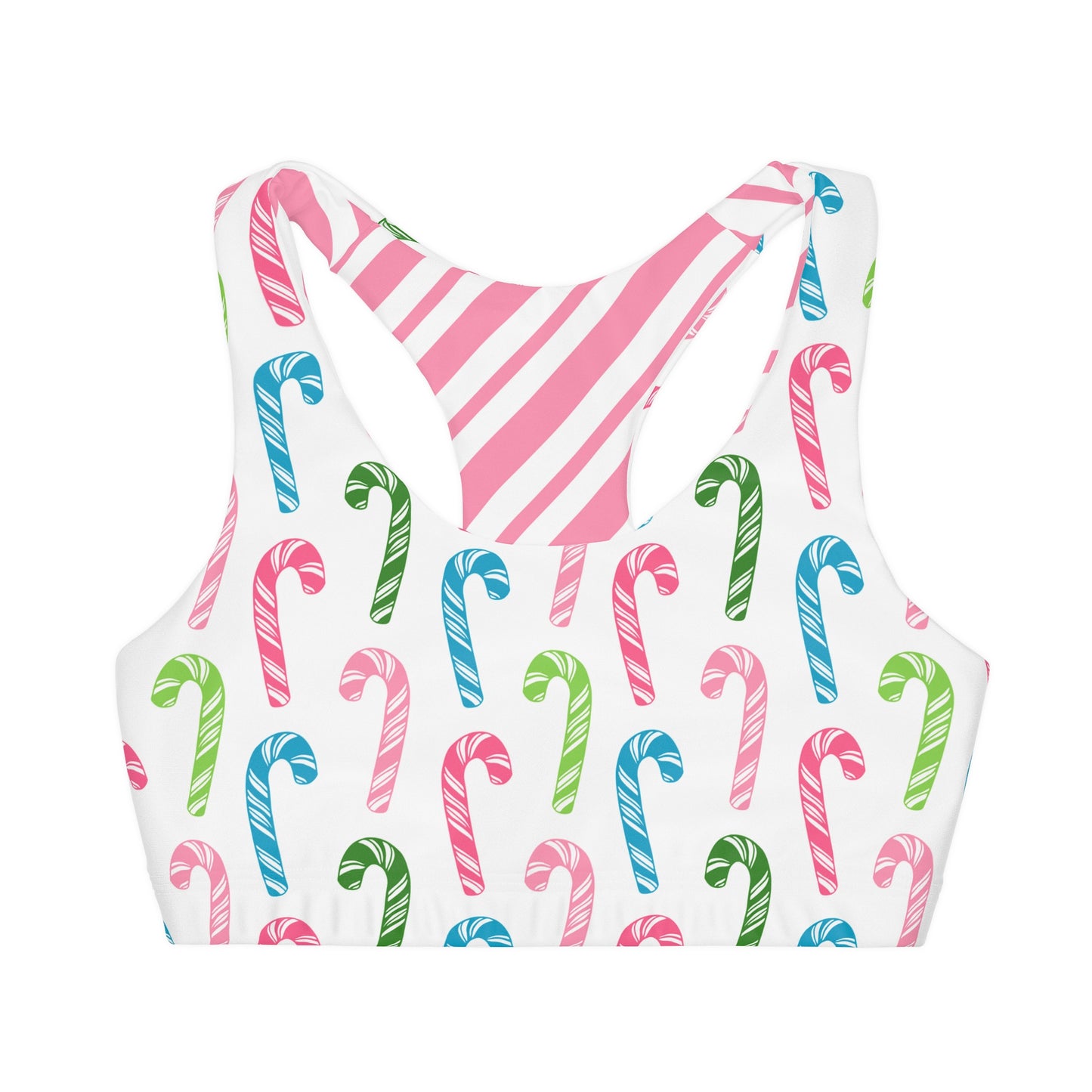 Christmas Candy Cane Colorful Girls' Seamless Sports Bra