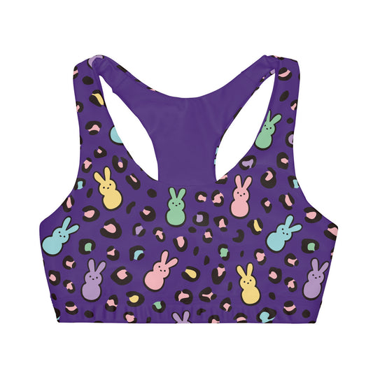 Purple Peeps Style Leopard Girls' Double Lined Seamless Sports Bra