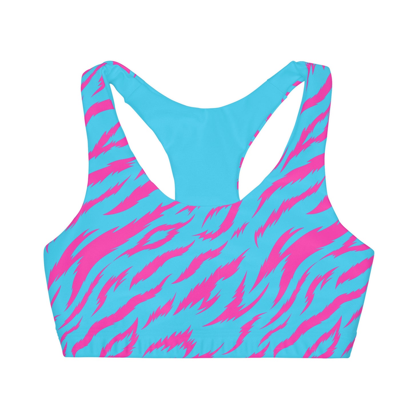 Blue and Pink Animal Stripes Girls' Double Lined Seamless Sports Bra