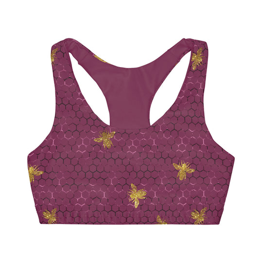 Burgundy Beehive Hexagon Bee Girls Seamless Sports Bra