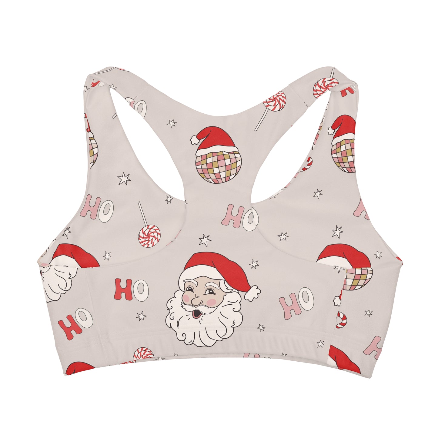 Retro Santa Disco Ball Santa Hat Girls' Double Lined Seamless Sports Bra