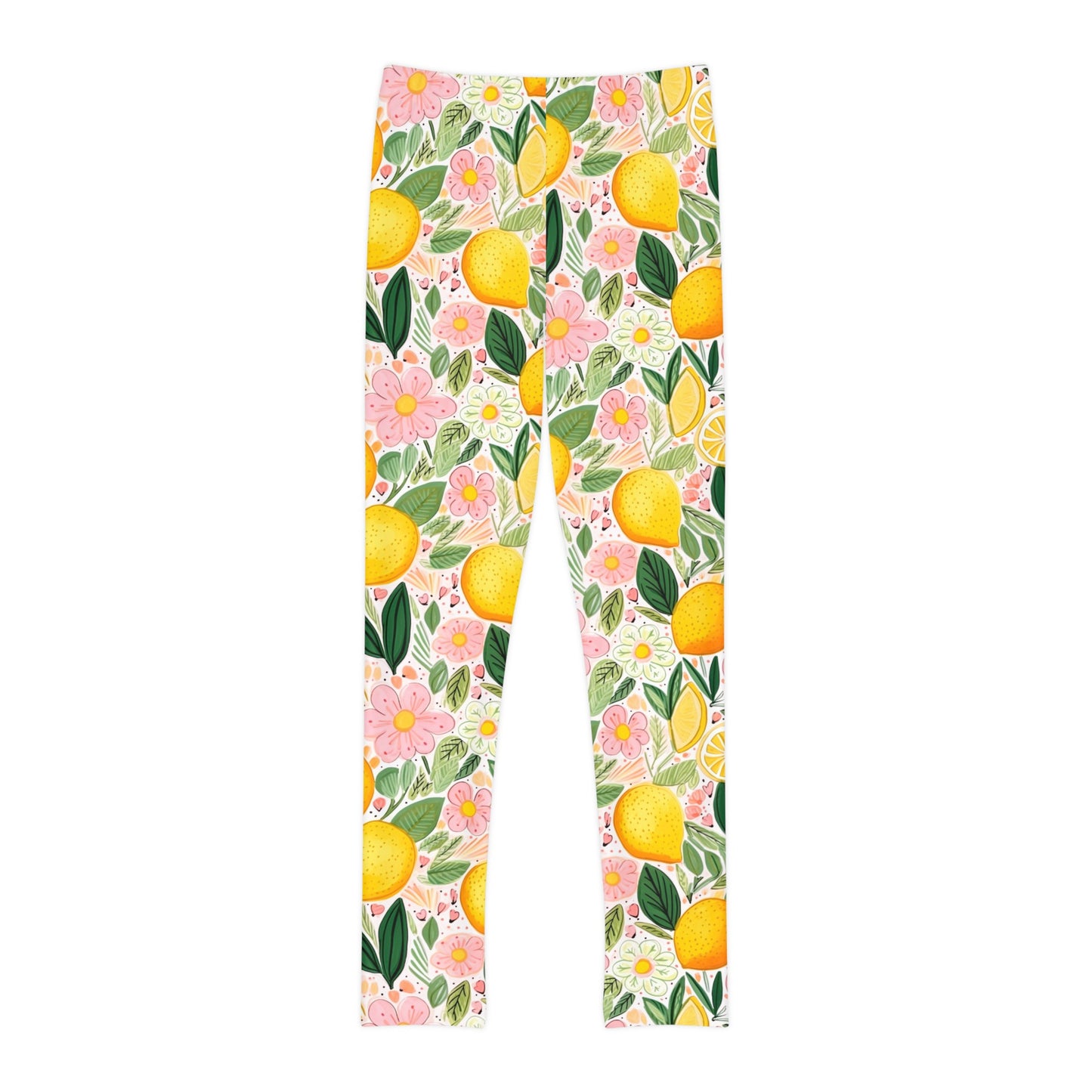 Pink and Yellow Summer Lemons Girls Full-Length Leggings