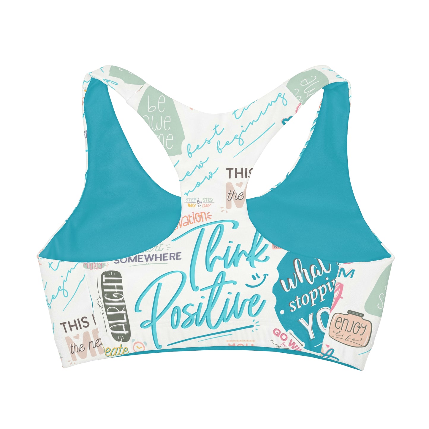 Motivational-Think Positive, Girls' Double Lined Seamless Sports Bra