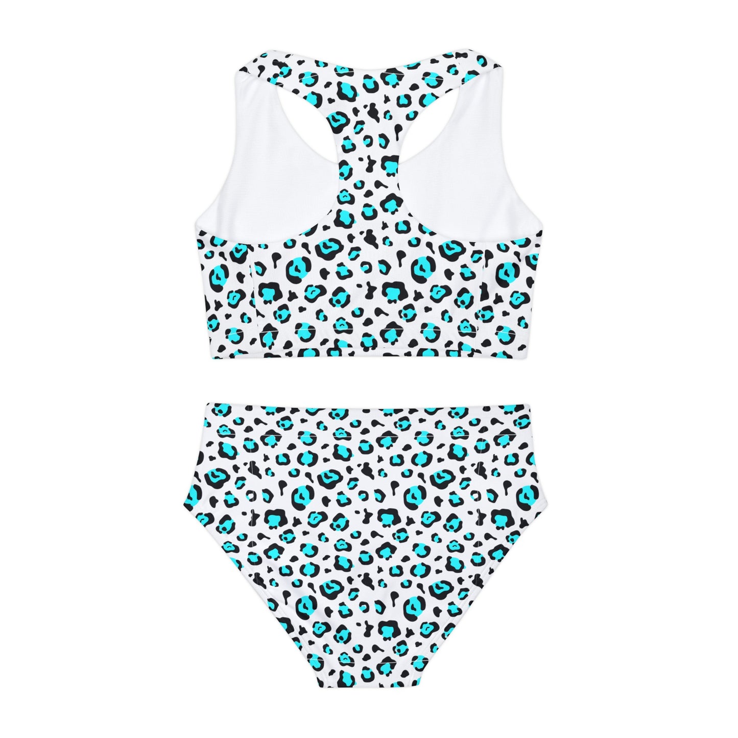 Teal and Black Leopard Girls Two Piece Swimsuit