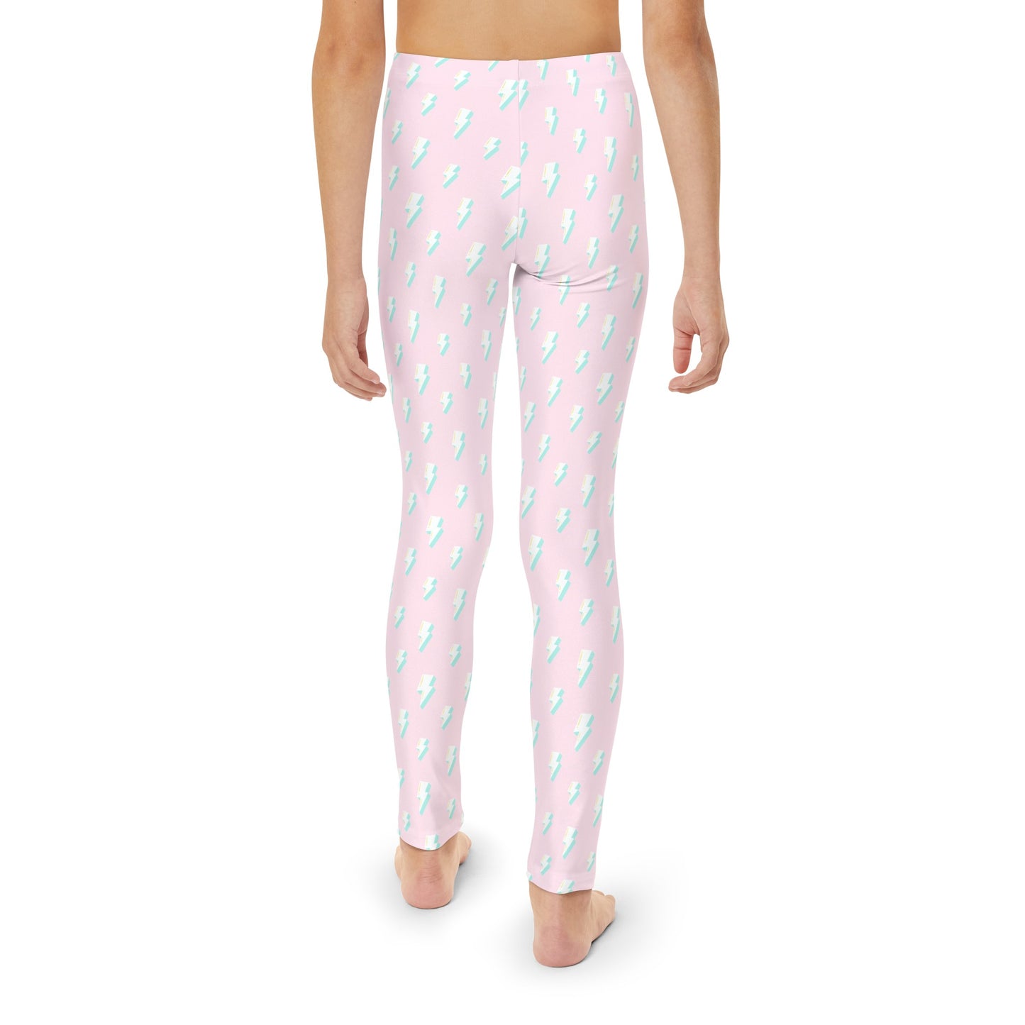 Pink and Teal Bolts Girls Full-Length Leggings