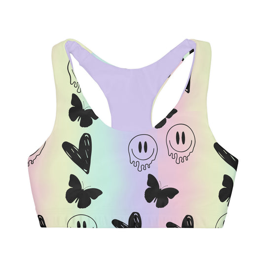 Girls Rainbow Smile Face Heart Butterfly Sports Bra