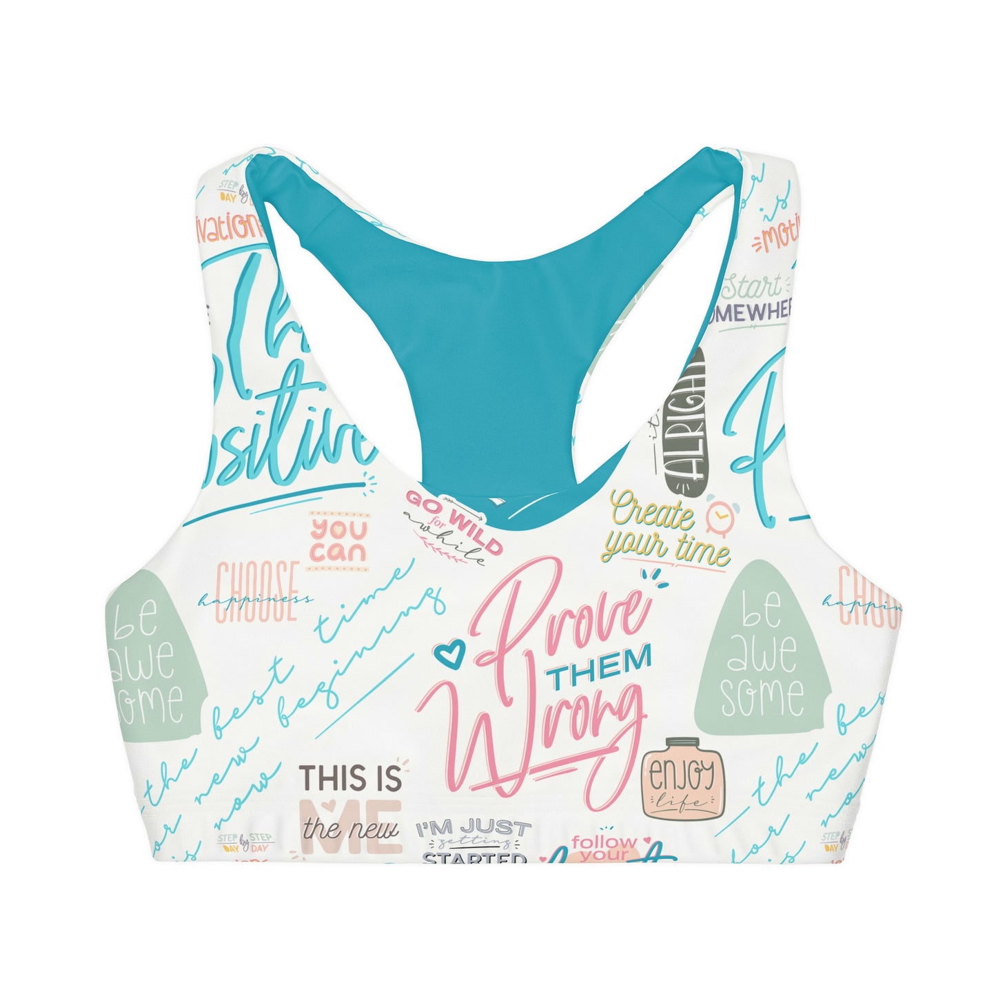 Motivational-Think Positive, Girls' Double Lined Seamless Sports Bra