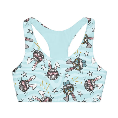 Blue Disco Bunny Easter Girls Sports Bra