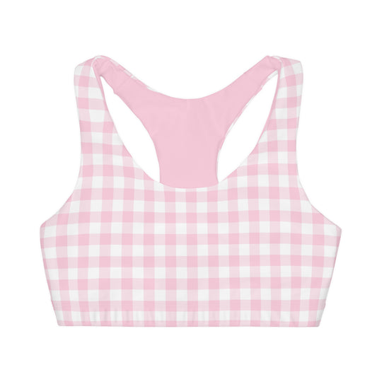 Gingham Pink & White Girls Seamless Sports Bra