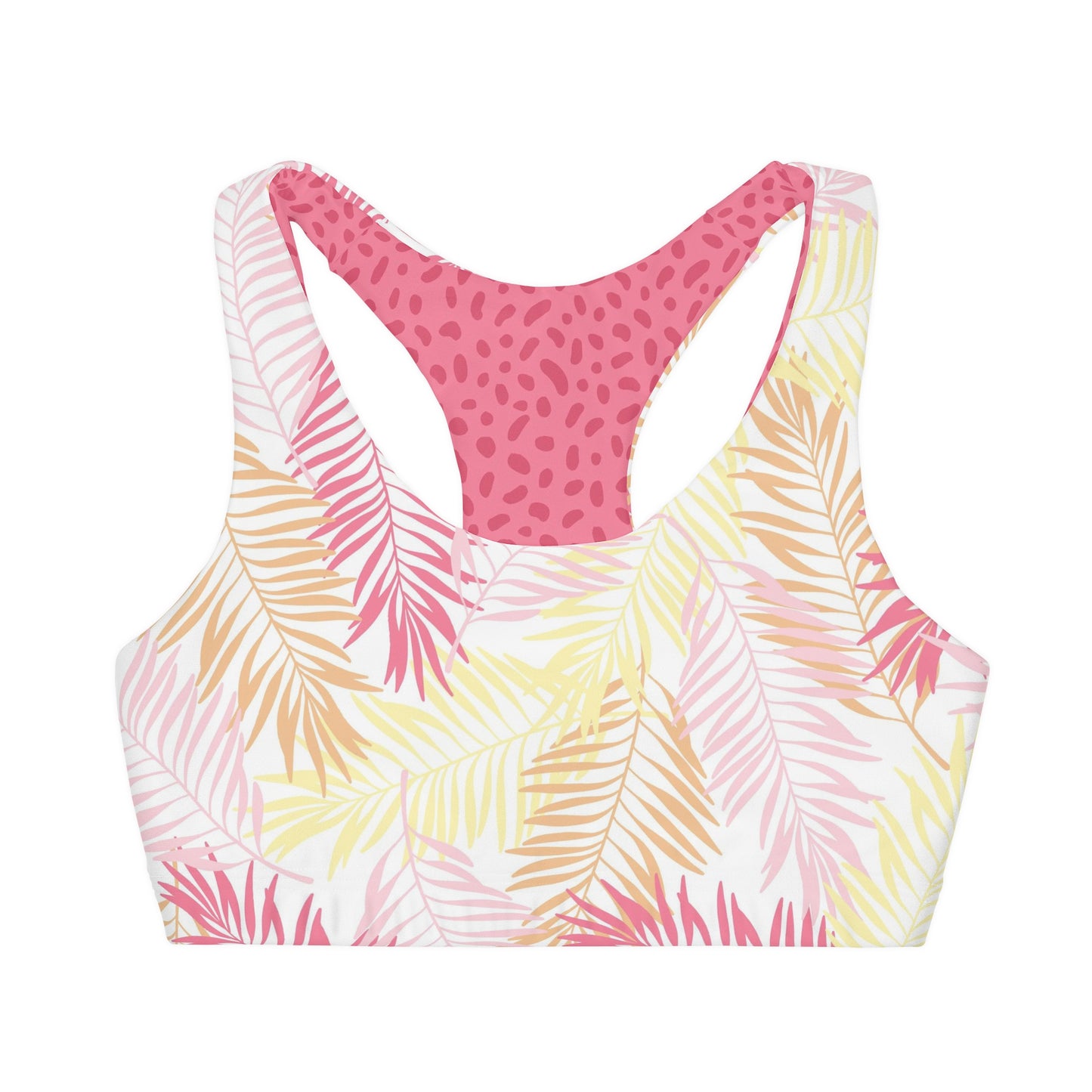 Tropical Leaf Pink, Orange and Yellow Girls Sports Bra