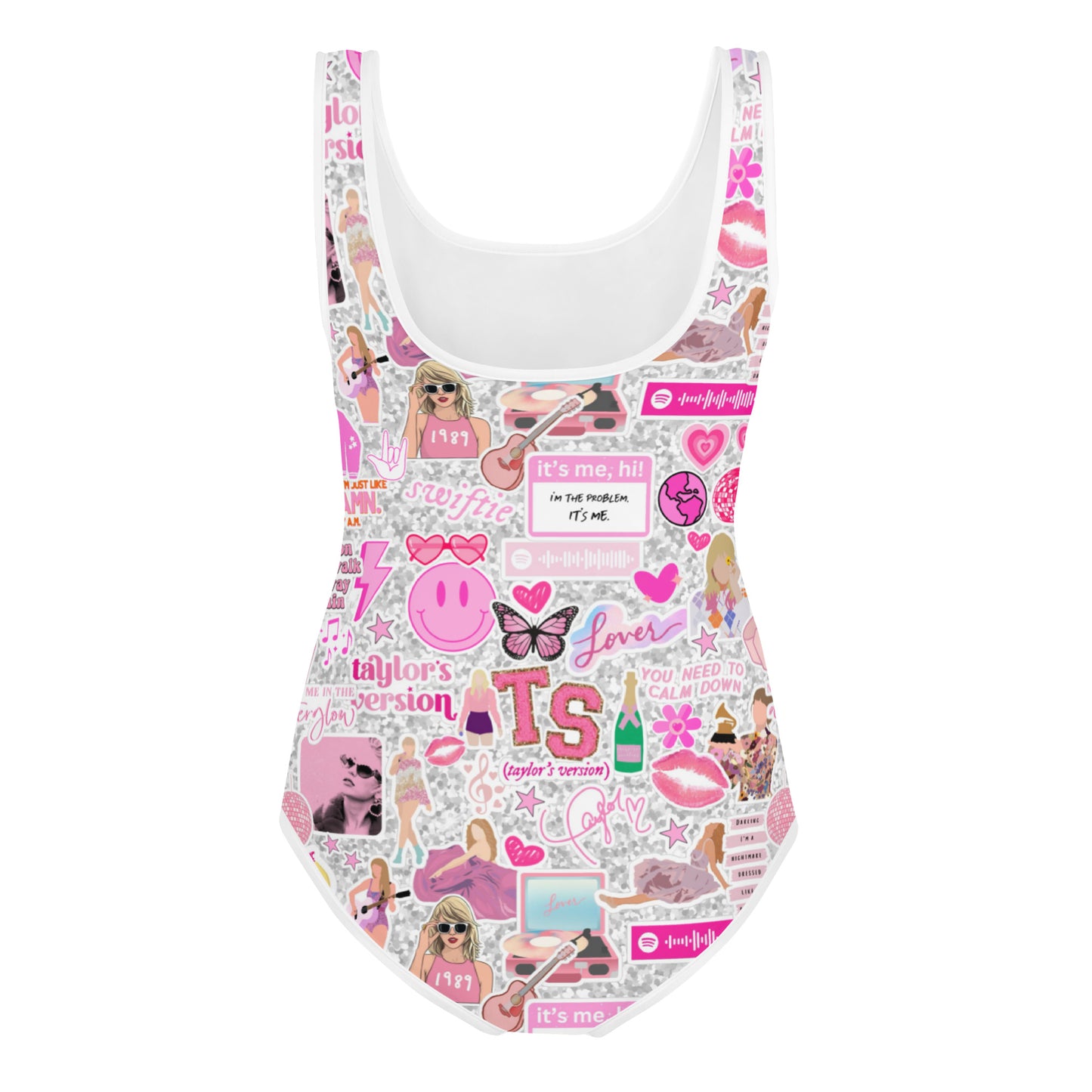 Youth and Teen Pink and Grey Swiftie Style Swimsuit