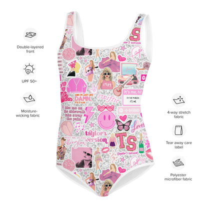 Youth and Teen Pink and Grey Swiftie Style Swimsuit