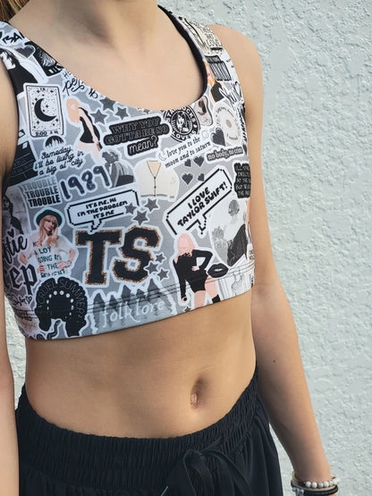 Swiftie Black Girls' Double Lined Seamless Sports Bra